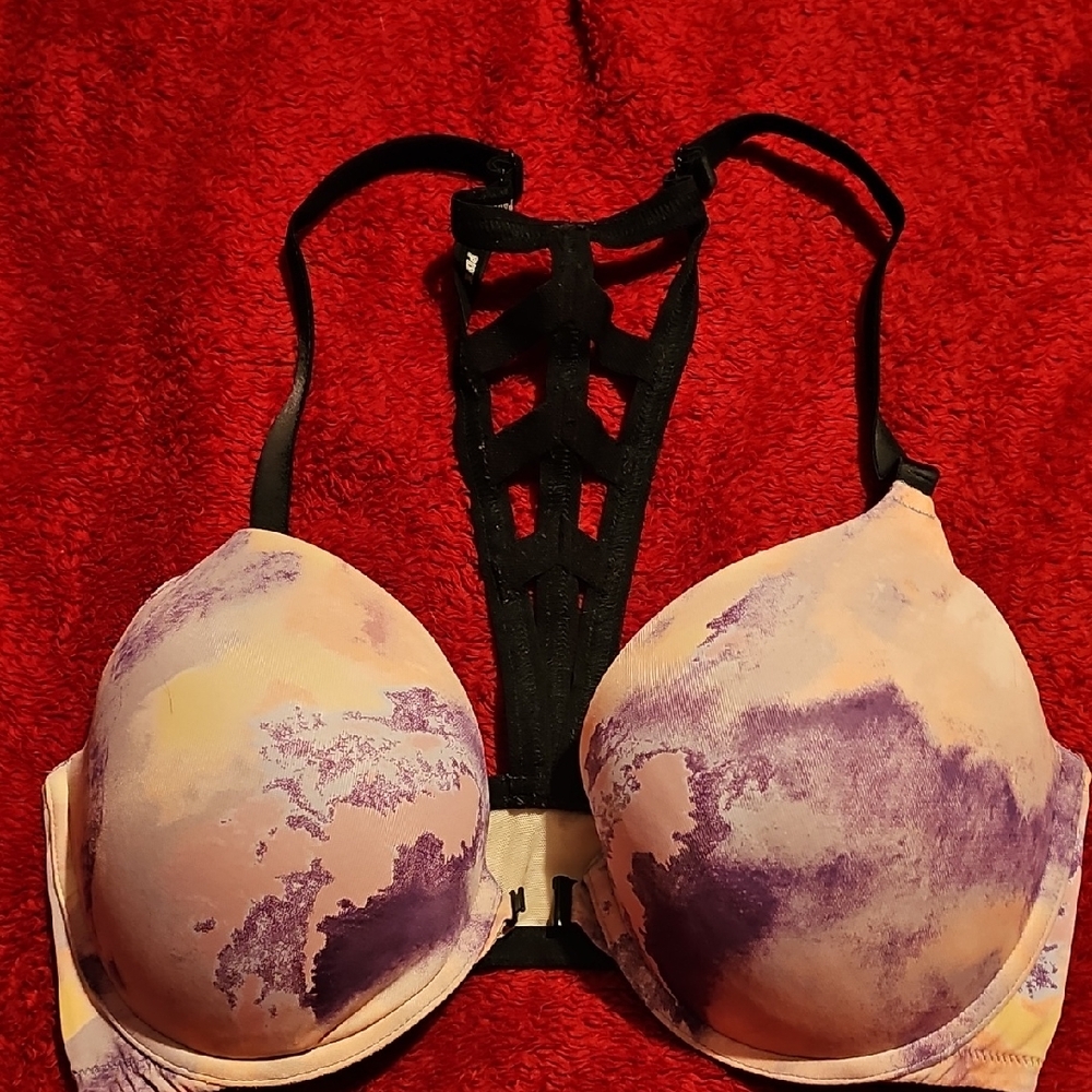 PINK Victoria's Secret Abstract Purple, Pink and Black Bra
